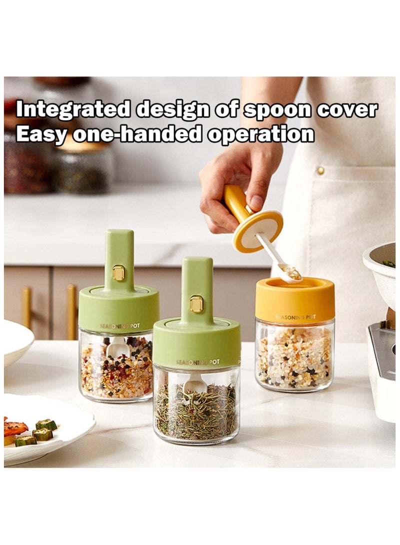 UrbanEssentia Glass Spice Jars with Spoon Cover, Set of 3pcs, Retractable Spoon, 275ml Seasoning Jars With Air-Tight Lid, Spice Organizer Bottles, Kitchen Organizer Condiment Pots.  - Image 4