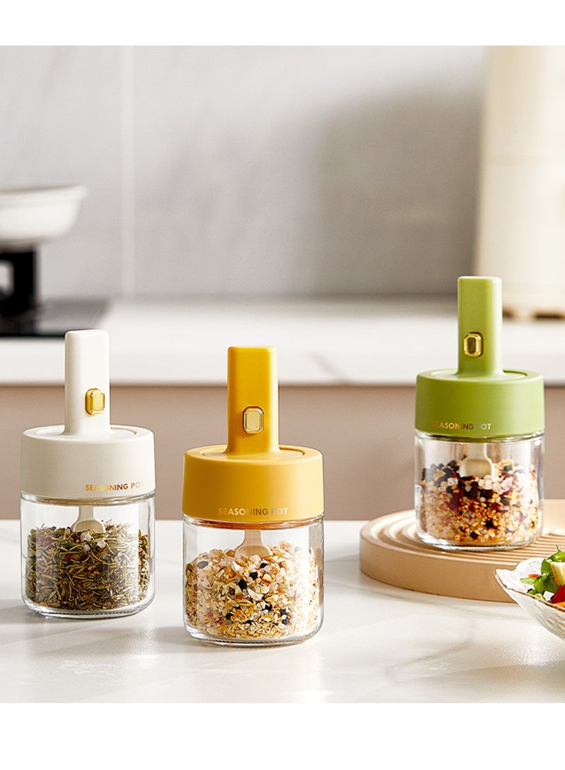 UrbanEssentia Glass Spice Jars with Spoon Cover, Set of 3pcs, Retractable Spoon, 275ml Seasoning Jars With Air-Tight Lid, Spice Organizer Bottles, Kitchen Organizer Condiment Pots.  - Image 1