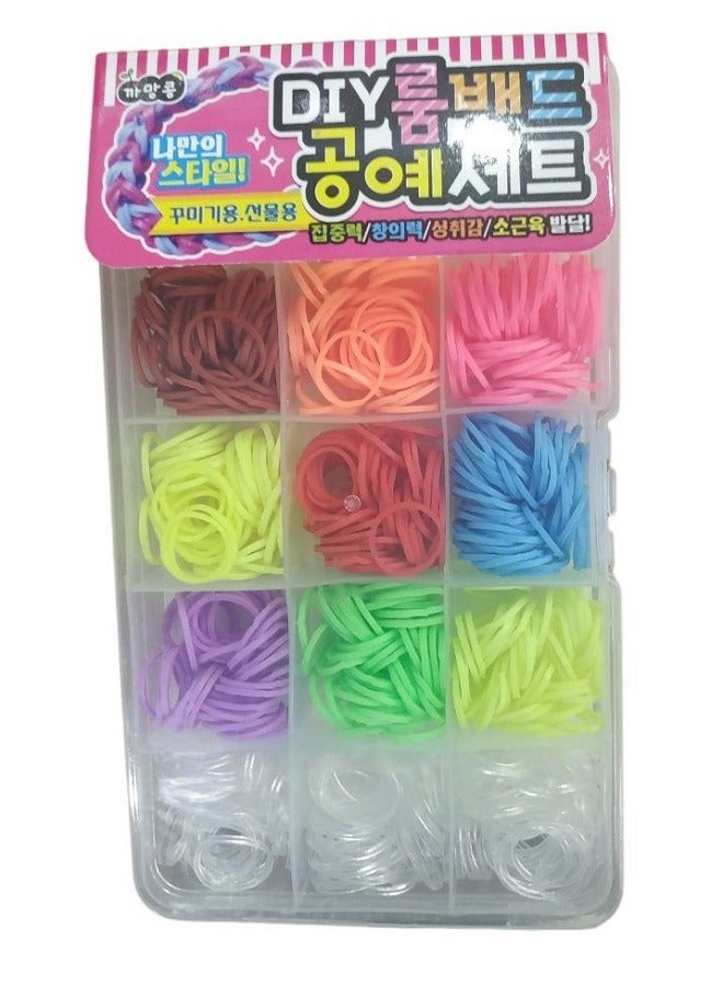 Colourful Loom 12 Bands Set,Loom Rubber Bands for Bracelets, Loom Bands Refill Kit with More Accessories for Friendship Bracelet Making Kit for Kids Girls Gifts  - Image 1