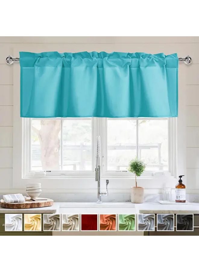 Teal Rustic Polka Dot Sheer Curtain Light Filtering Rod Pocket Design 42W x 12L - Image 1