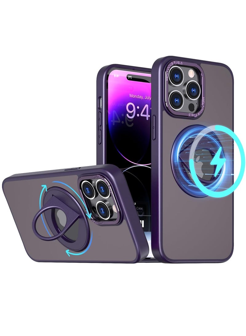 ثسؤشسث متوافق مع غطاء حماية مغناطيسي للآيفون 14 برو، حامل حلقة دوّارة بفتحة دوّارة متوافق مع MagSafe، غطاء حماية خلفي غير لامع مقاوم للصدمات، للآيفون 14 برو (2022) 6.1 بوصة باللون الأرجواني - Image 1