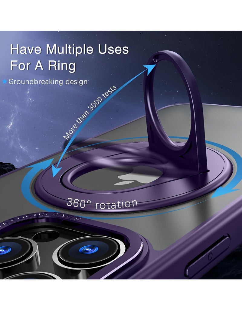 ثسؤشسث متوافق مع غطاء حماية مغناطيسي للآيفون 14 برو، حامل حلقة دوّارة بفتحة دوّارة متوافق مع MagSafe، غطاء حماية خلفي غير لامع مقاوم للصدمات، للآيفون 14 برو (2022) 6.1 بوصة باللون الأرجواني - Image 3