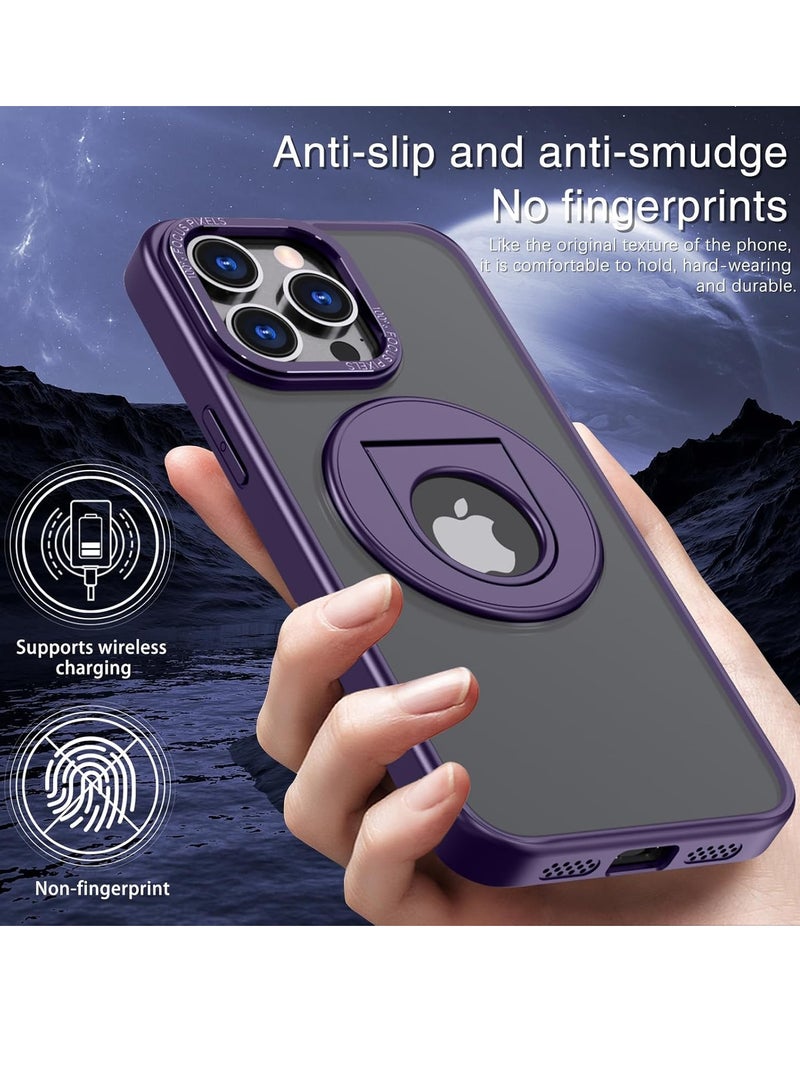 ثسؤشسث متوافق مع غطاء حماية مغناطيسي للآيفون 14 برو، حامل حلقة دوّارة بفتحة دوّارة متوافق مع MagSafe، غطاء حماية خلفي غير لامع مقاوم للصدمات، للآيفون 14 برو (2022) 6.1 بوصة باللون الأرجواني - Image 4