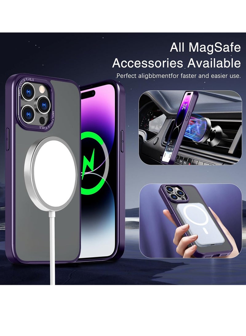 ثسؤشسث متوافق مع غطاء حماية مغناطيسي للآيفون 14 برو، حامل حلقة دوّارة بفتحة دوّارة متوافق مع MagSafe، غطاء حماية خلفي غير لامع مقاوم للصدمات، للآيفون 14 برو (2022) 6.1 بوصة باللون الأرجواني - Image 5