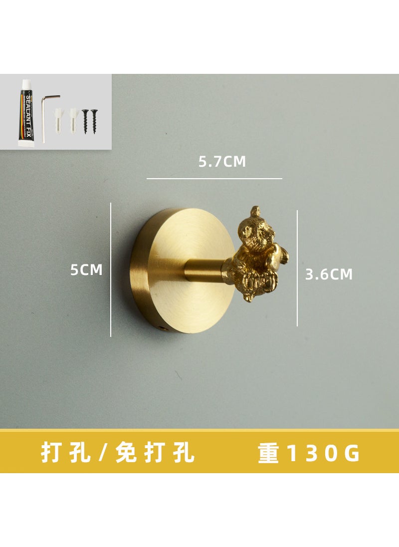 Generic New Nordic Style No-drilling Yellow Brass Animal Clothes Hooks For Entrance Bedroom Wall-mounted Coat Hat Hooks Brass love bear disc hook 