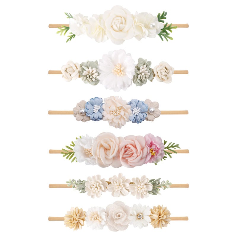 OOSAKU Baby Girl Flower Headbands Set Elastic Floral Headbands 6pcs Soft Nylon Hair Band for Newborn Toddler Hair Accessories - Image 1