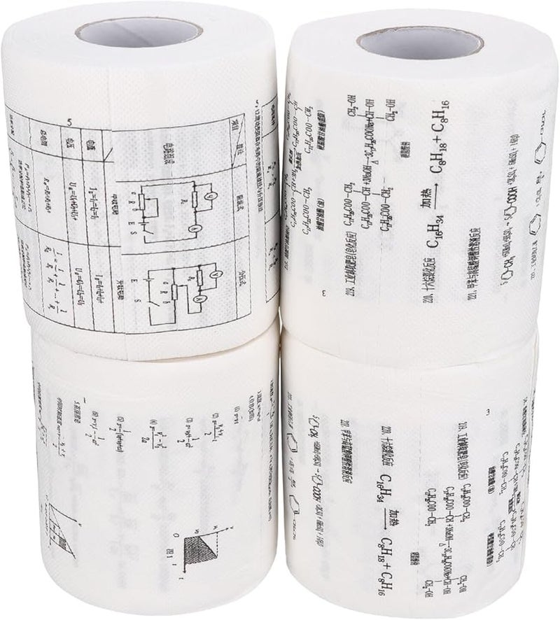 4 لفات ورق تواليت بتصميم علمي بصيغ كيميائية وفيزيائية آمنة المواد - Image 1