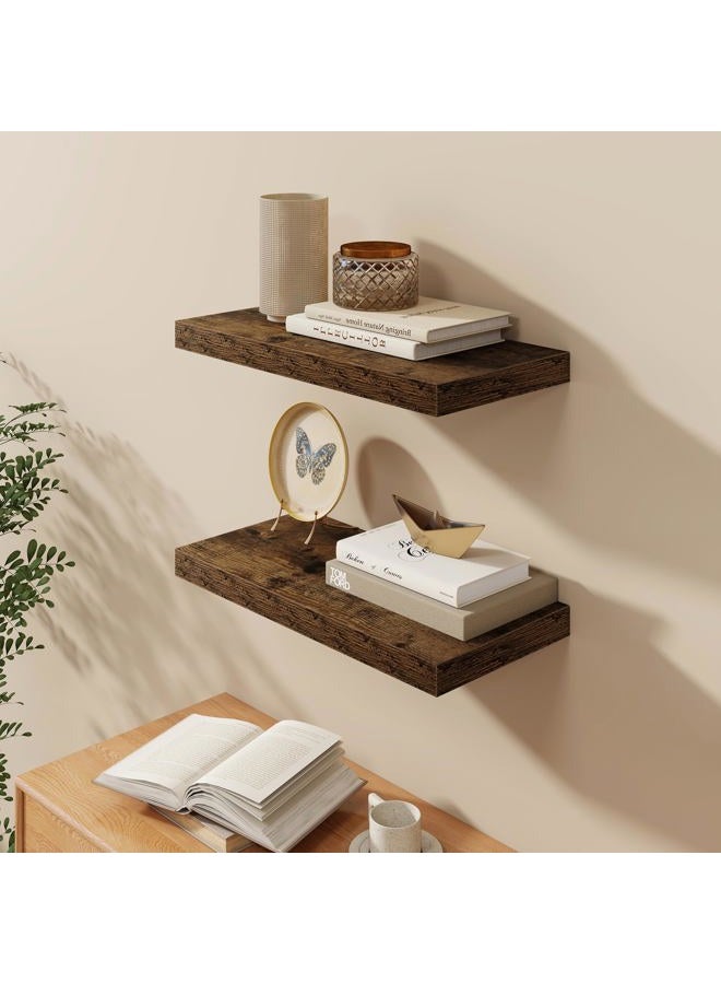 Fun Memories 9.3 Inch Deep Floating Shelves, Wall-Mounted Floating Shelf 24" W x 9.3" D, Deep Book Floating Shelves for Wall, 24 Inch Long Wall Shelves for Bathroom, Kitchen, Rustic Brown, 2 Pack - Image 2