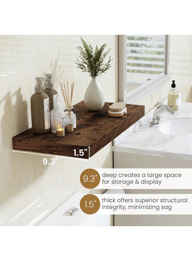 Fun Memories 9.3 Inch Deep Floating Shelves, Wall-Mounted Floating Shelf 24" W x 9.3" D, Deep Book Floating Shelves for Wall, 24 Inch Long Wall Shelves for Bathroom, Kitchen, Rustic Brown, 2 Pack - Image 4