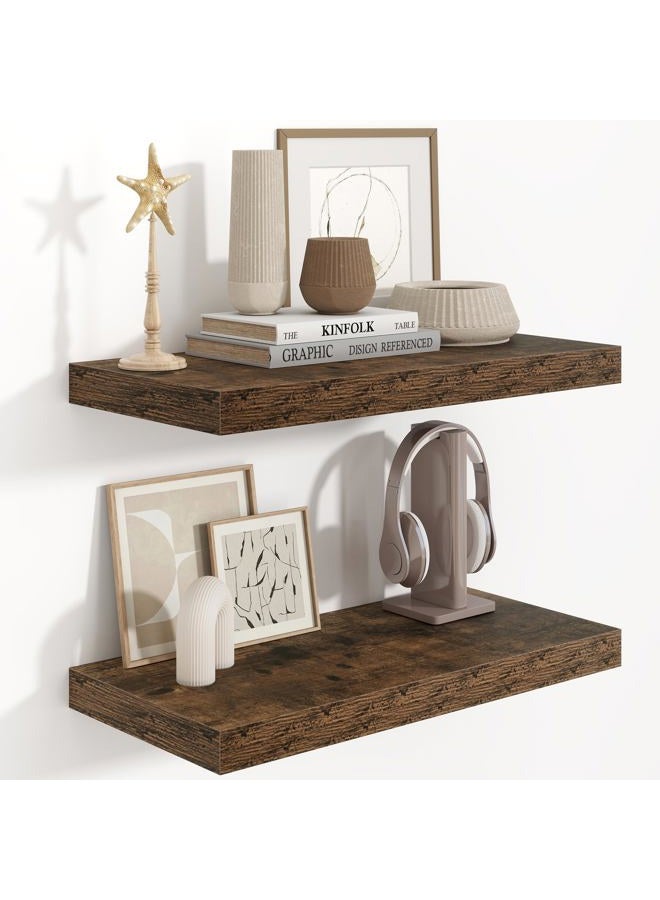 Fun Memories 9.3 Inch Deep Floating Shelves, Wall-Mounted Floating Shelf 24" W x 9.3" D, Deep Book Floating Shelves for Wall, 24 Inch Long Wall Shelves for Bathroom, Kitchen, Rustic Brown, 2 Pack - Image 1