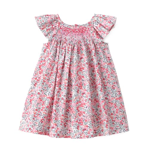 Simplee kids Baby Girls Summer Casual Dresses Toddler Floral Print Sundress Princess Dress Pink 4T - Image 1