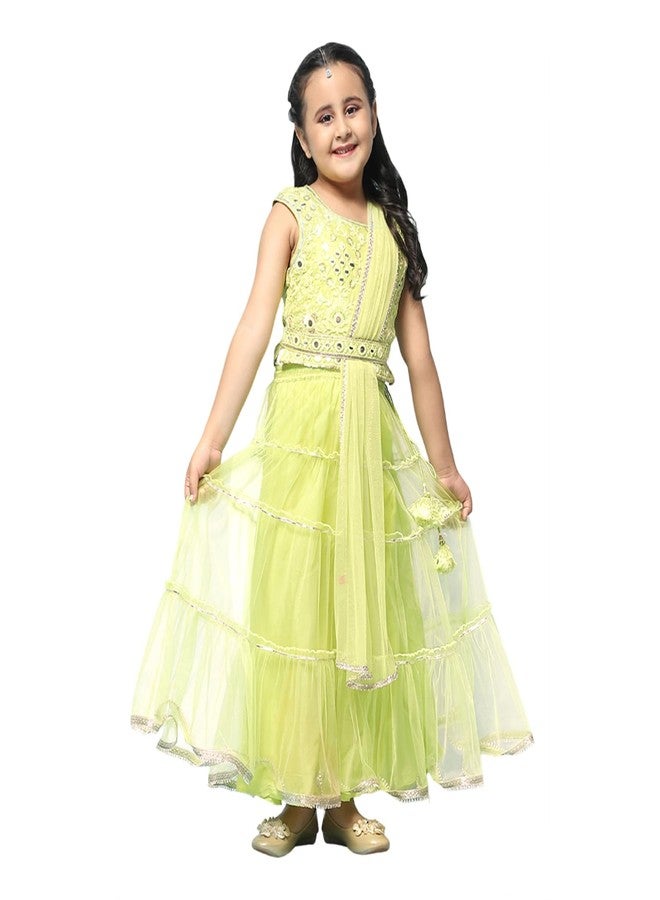 BIBA GIRL SOLID; EMBROIDRED SHORT_KURTA KID(KW5368_GREEN_9) - Image 1