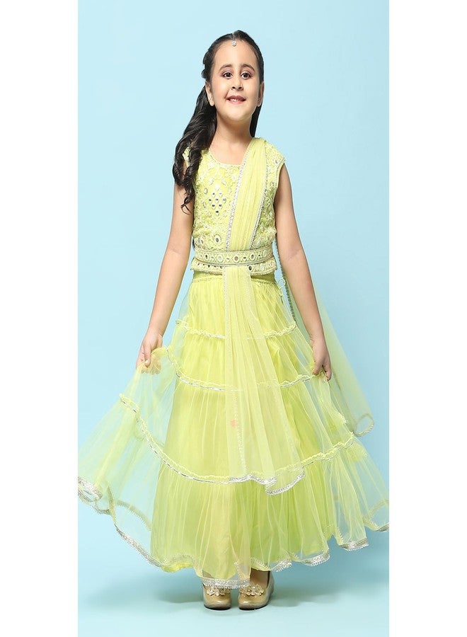 BIBA GIRL SOLID; EMBROIDRED SHORT_KURTA KID(KW5368_GREEN_9) - Image 4