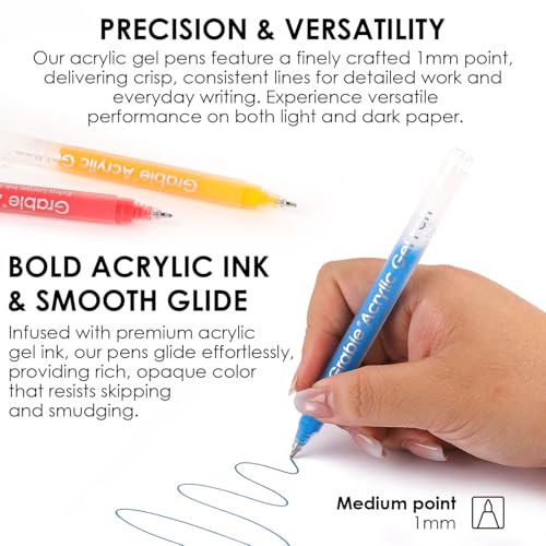 Grabie Coloring Kit, Acrylic Gel Pens Set with Coloring Book, 1.0mm Medium Tip Opaque Gel Pens for Adult Coloring Books, Drawing, Journaling, Planner, Art Supplies Gift Set of 12 Essential Colors - Image 3