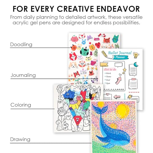 Grabie Coloring Kit, Acrylic Gel Pens Set with Coloring Book, 1.0mm Medium Tip Opaque Gel Pens for Adult Coloring Books, Drawing, Journaling, Planner, Art Supplies Gift Set of 12 Essential Colors - Image 5