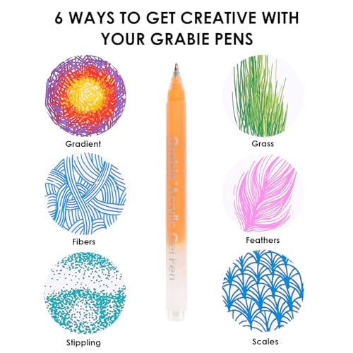 Grabie Coloring Kit, Acrylic Gel Pens Set with Coloring Book, 1.0mm Medium Tip Opaque Gel Pens for Adult Coloring Books, Drawing, Journaling, Planner, Art Supplies Gift Set of 12 Essential Colors - Image 4
