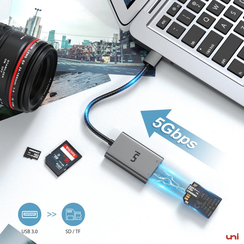uni SD Card Reader, High-Speed USB 3.0 to Micro SD Card Adapter, Aluminum Computer Memory Card Reader Dual Slots, for SD/SDXC/SDHC/MMC/Micro SDXC/TF/Micro SDHC | Laptop, PC, and More - Image 2