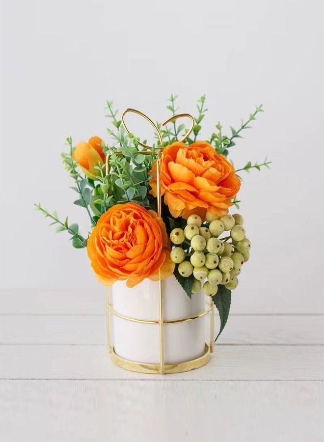 fashionhome Home Décor Nordic Simulation Flower Set Ceramic Golden Vase - Image 1