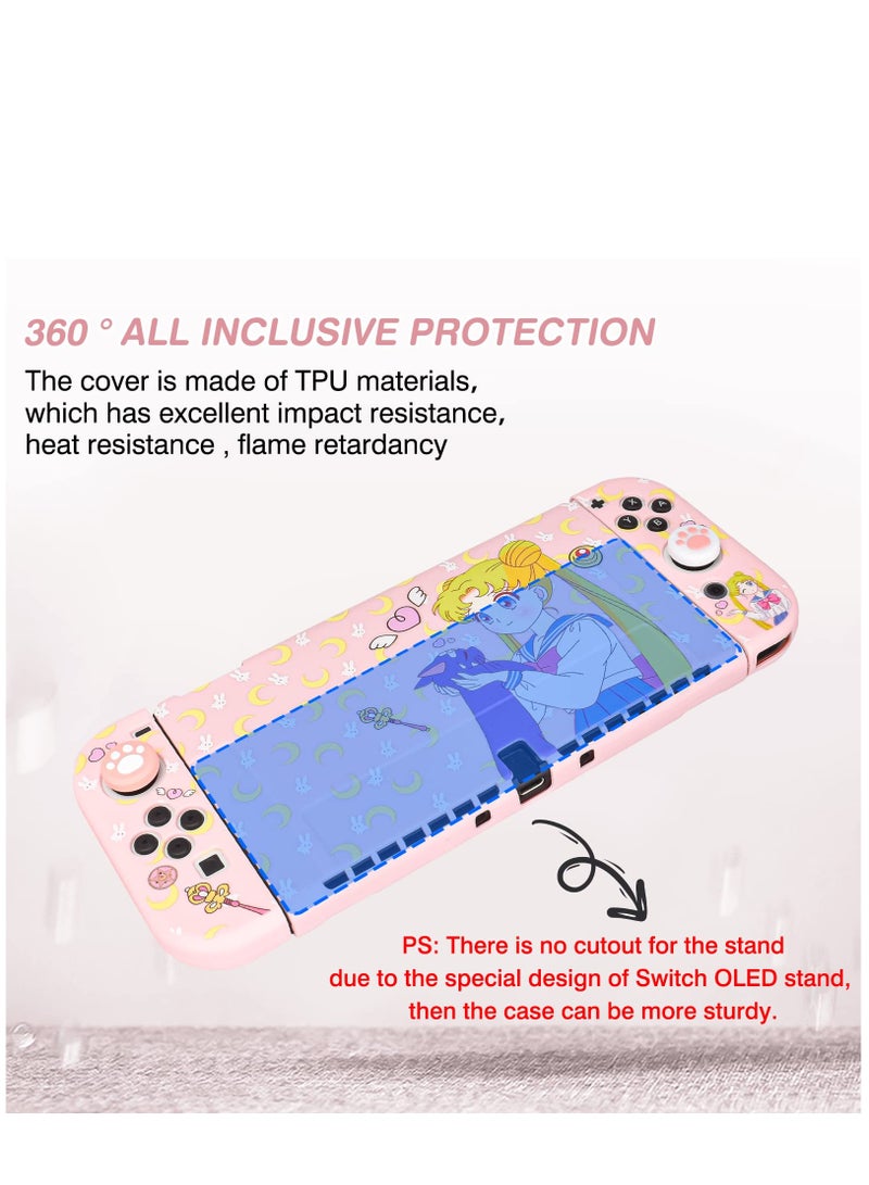 SYOSI Protective Case for Nintendo Switch, Sailor Moon Switch OLED Protective Case Silicone Soft Cover Shockproof Pink Skin Joy Con Shell - Image 3