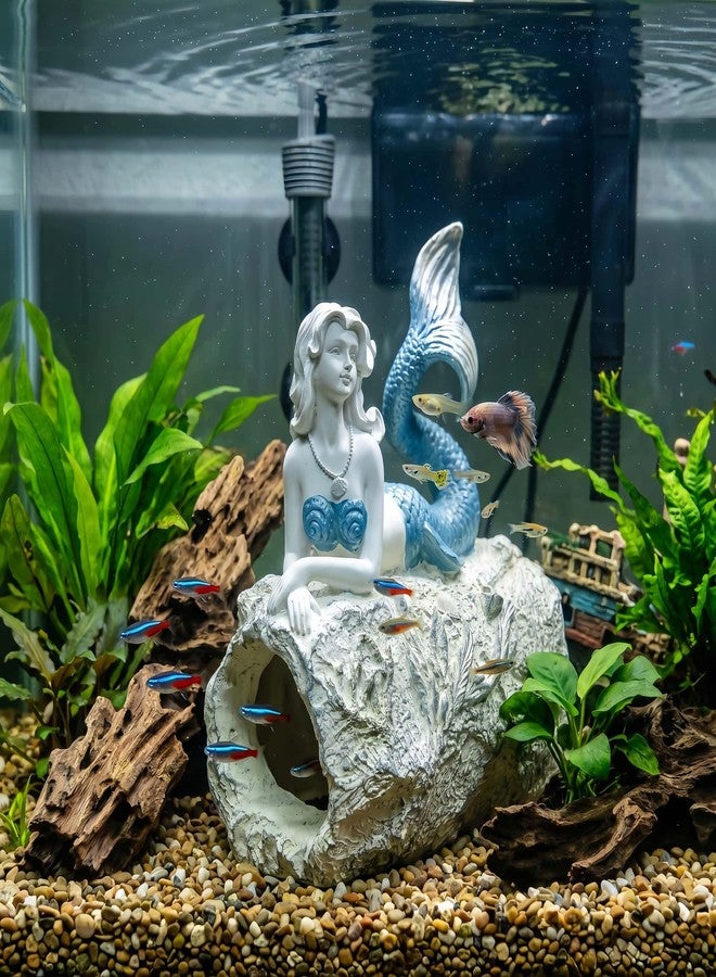 Euiroet Unique Mermaid Aquarium Decorations - Resin Fish Tank Décor Thematic Ornaments, Waterproof & Non-Toxic Mermaid Statue for Enchanting Aquarium Display, PerfectGift for Aquarium Lovers (Blue) - Image 2