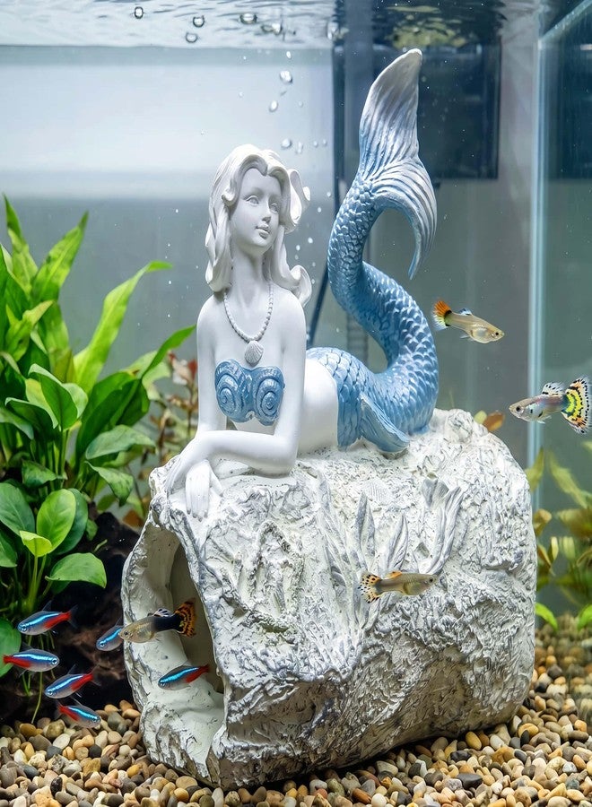 Euiroet Unique Mermaid Aquarium Decorations - Resin Fish Tank Décor Thematic Ornaments, Waterproof & Non-Toxic Mermaid Statue for Enchanting Aquarium Display, PerfectGift for Aquarium Lovers (Blue) - Image 1