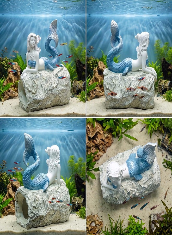Euiroet Unique Mermaid Aquarium Decorations - Resin Fish Tank Décor Thematic Ornaments, Waterproof & Non-Toxic Mermaid Statue for Enchanting Aquarium Display, PerfectGift for Aquarium Lovers (Blue) - Image 3