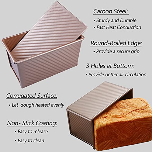 Spmarkt Pullman Loaf Pan with Lid, 1Pound Dough Capacity Rectangular Bread Pan, Non-Stick Long Bread Pans for Homemade Bread, 9x4inch Pullman Loaf Pan with Dough Scraper Cutter for Sandwich Bread - Image 3