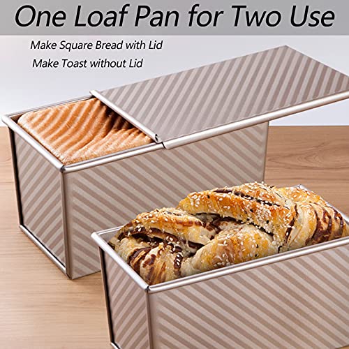 Spmarkt Pullman Loaf Pan with Lid, 1Pound Dough Capacity Rectangular Bread Pan, Non-Stick Long Bread Pans for Homemade Bread, 9x4inch Pullman Loaf Pan with Dough Scraper Cutter for Sandwich Bread - Image 5