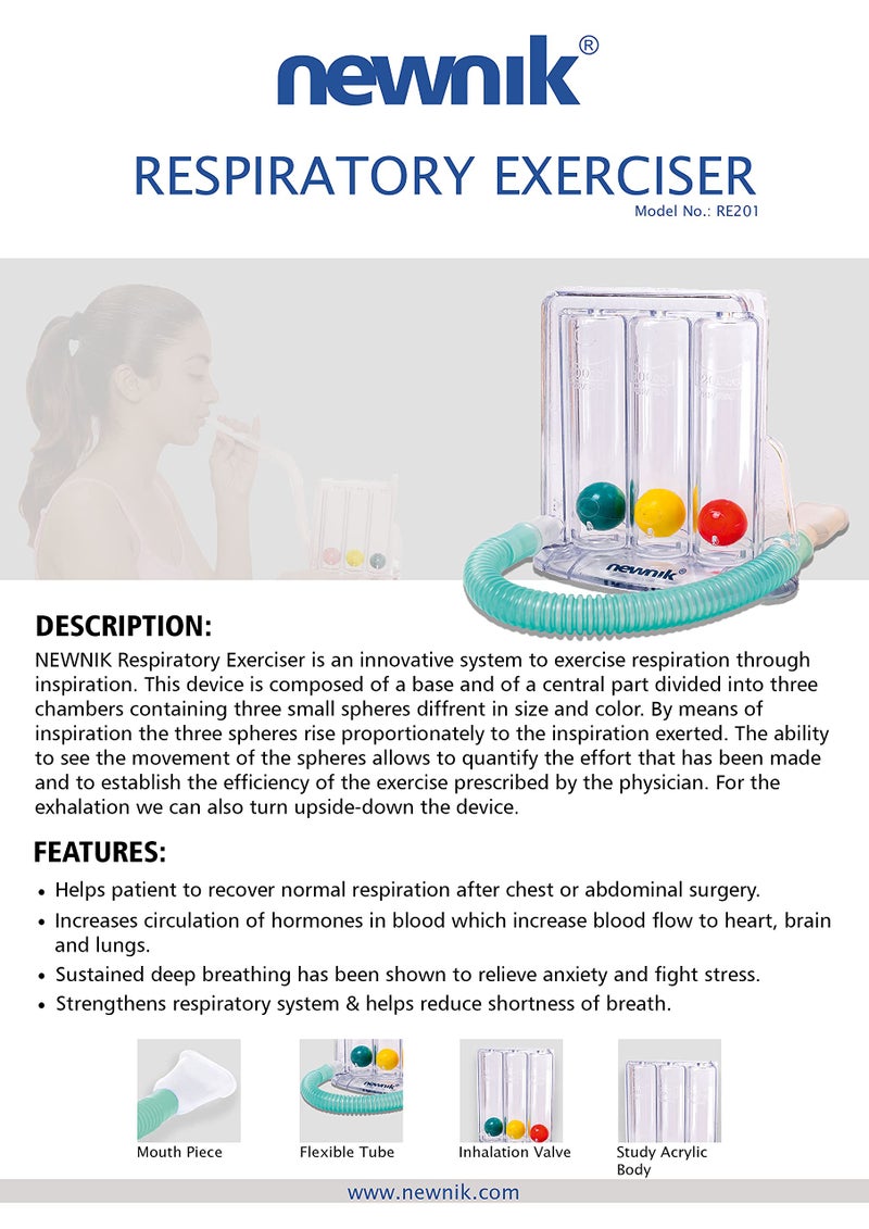 Newnik RE201 Respiratory Exerciser for Lungs Exercise & Breathing Therapy | 3-Ball Spirometer for Lung Capacity Improvement, Post-Surgery Recovery & Asthma Relief - Image 4