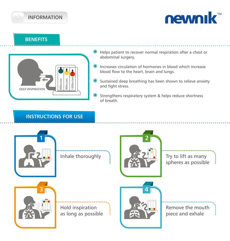 Newnik RE201 Respiratory Exerciser for Lungs Exercise & Breathing Therapy | 3-Ball Spirometer for Lung Capacity Improvement, Post-Surgery Recovery & Asthma Relief - Image 3