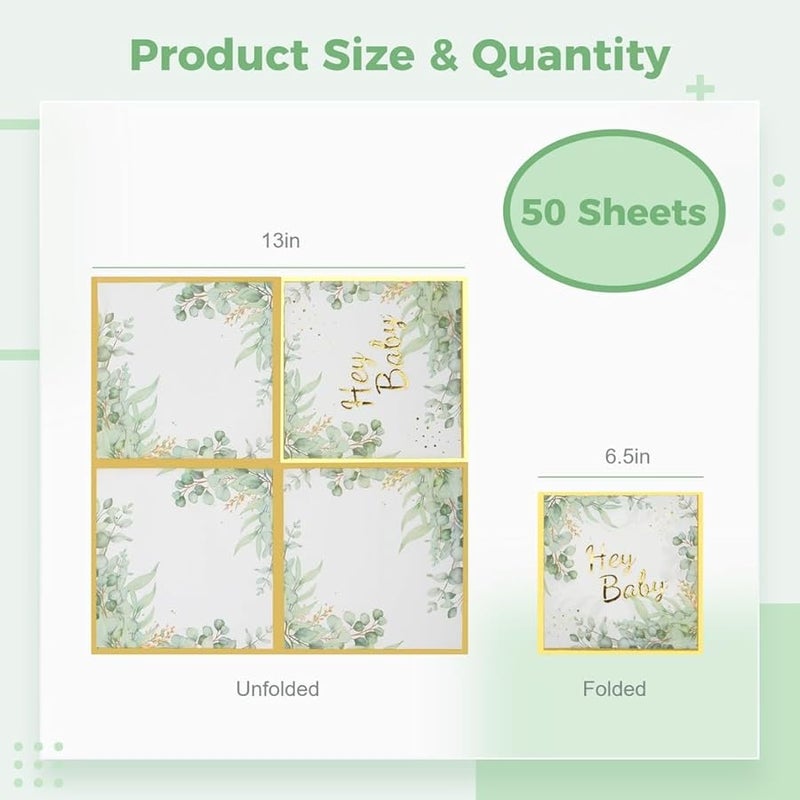 مرحبا طفلي أوراق نباتية طباعة الأزهار المناديل الورقية 50 قطعة لاستحمام الطفل حفل الزفاف الحزب - Image 5