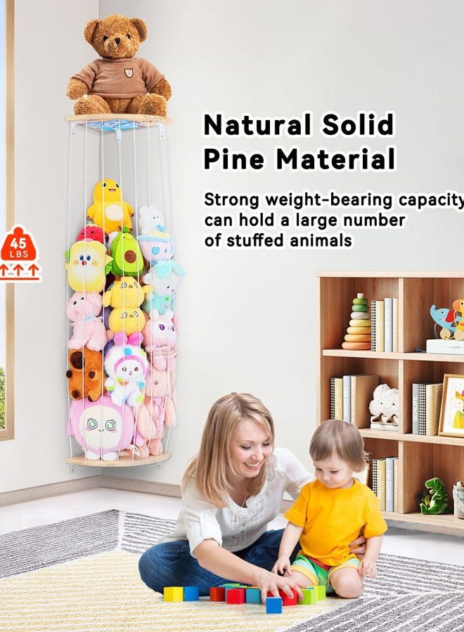 Befayoo Corner Stuffed Animal Storage Net - Heigh Adjustable Wood Stuffed Animal Organizer - Large Wall Plush Holder Teddy Bear Storage for Bedroom Kids Room Nursery Decor (Natural Pine with Dolphin Pattern) - Image 5