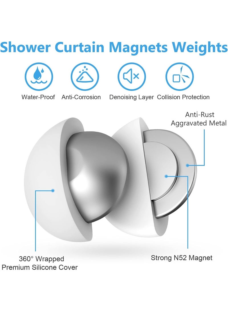 زوجين أثقال ستارة حمام، مغناطيسات مغلقة بالسيليكون، مغناطيسات قوية ضد الصدأ، أبيض - Image 4