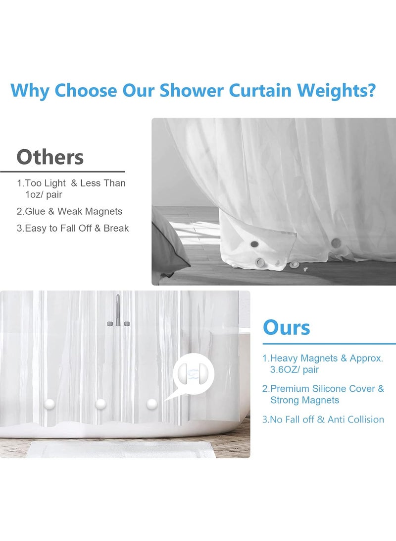 زوجين أثقال ستارة حمام، مغناطيسات مغلقة بالسيليكون، مغناطيسات قوية ضد الصدأ، أبيض - Image 5