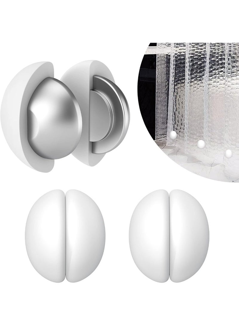 زوجين أثقال ستارة حمام، مغناطيسات مغلقة بالسيليكون، مغناطيسات قوية ضد الصدأ، أبيض - Image 1