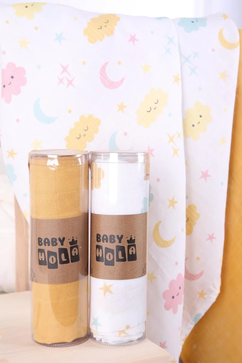 بيبي هولا Babyhola 2-Piece Muslin Cover Set 80X80CM Boxed Organic Gift Breastfeeding Bottom Opening Newborn Stroller Cover