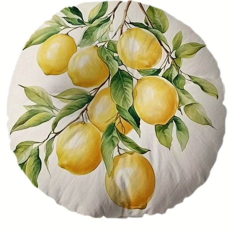1pc Soft Microfiber Round Throw Pillow 16x16 Inch Watercolor Lemon And Green Leaf Design Yellow Green Citrus Decor Zipper Closure Machine Washable Cushion For Home Office Travel Classic Decorative Accent - Image 1
