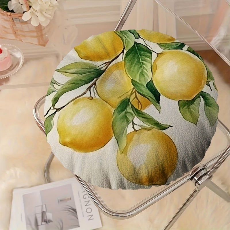1pc Soft Microfiber Round Throw Pillow 16x16 Inch Watercolor Lemon And Green Leaf Design Yellow Green Citrus Decor Zipper Closure Machine Washable Cushion For Home Office Travel Classic Decorative Accent - Image 5