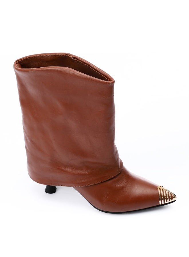 Mr.joe Mr Joe GENUINE LEATHER MID-HEEL ANKLE BOOTS WITH GOLDEN JEWELED ACCESSORIZE - Haven 3852 - Image 1
