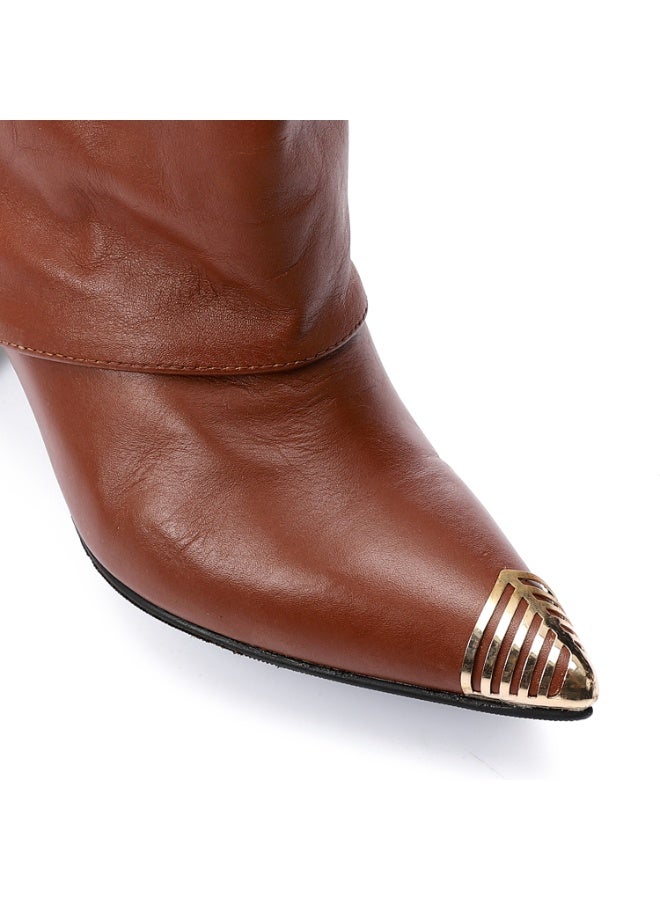 Mr.joe Mr Joe GENUINE LEATHER MID-HEEL ANKLE BOOTS WITH GOLDEN JEWELED ACCESSORIZE - Haven 3852 - Image 5