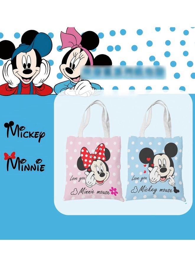 Generic Cartoon Mickey and Minnie double-sided pattern canvas tote bag, student class bag tote bag, reusable beautiful environmentally friendly bag, book shopping groceries cotton cute tote bag  - Image 1