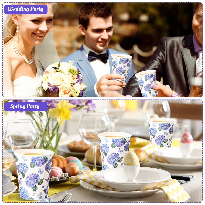 Maxcheck Maxcheck 100 Pcs Floral Party Supplies Bulk Spring Flower Paper Cup Disposable 9 oz Flowers Drinking Coffee Cup for Tea Party Hot Cold Drinks Wedding Birthday Bridal Baby Shower(Hydrangea)  - Image 4