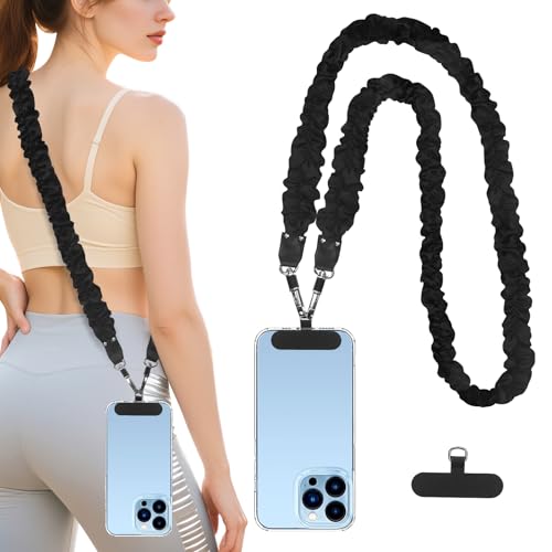 WENANA Cell Phone Lanyards Phone Strap Crossbody Compatible with Most Smart Phones for the lanyard for phone Badge and Keys 50 inch Black - Image 1