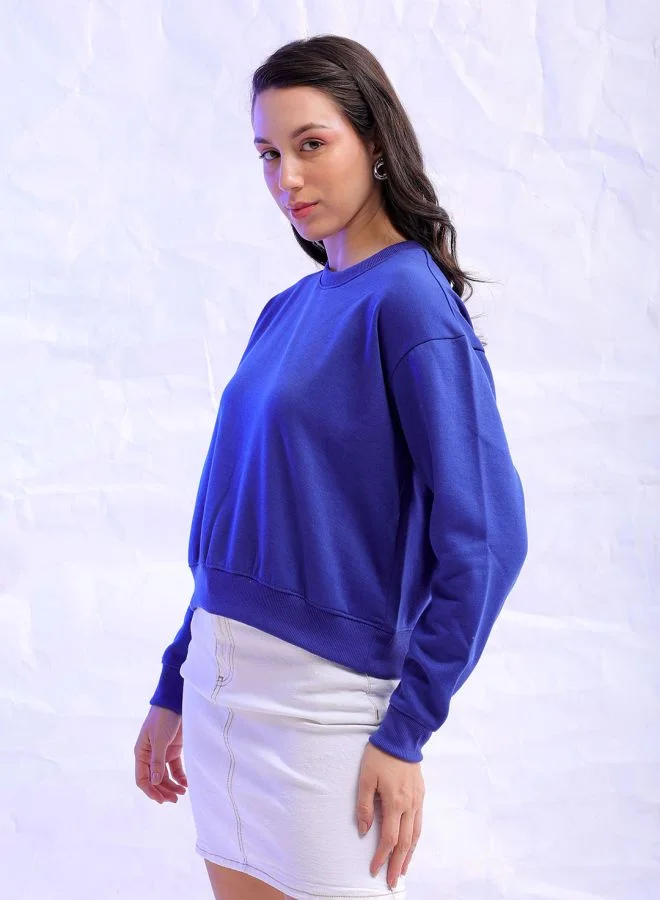 Freehand Women Regular Fit Solid Overhead Crewneck Sweatshirt