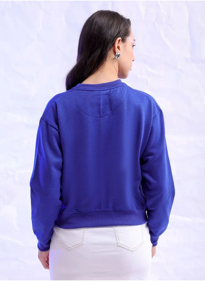 Freehand Women Regular Fit Solid Overhead Crewneck Sweatshirt