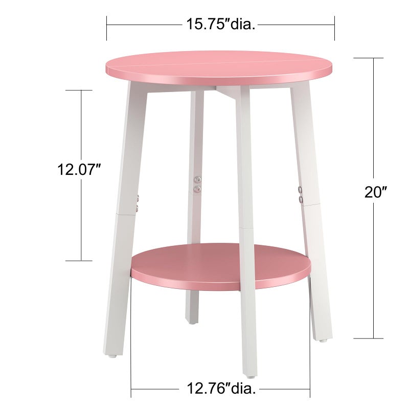 sthmec Side Table, Small Round End Table with Storage Shelf for Small Space, 2-Tier Bedside Table Sofa Couch Table, Round Accent Table Nighstands for Living Room, Bedroom, Pink - Image 3