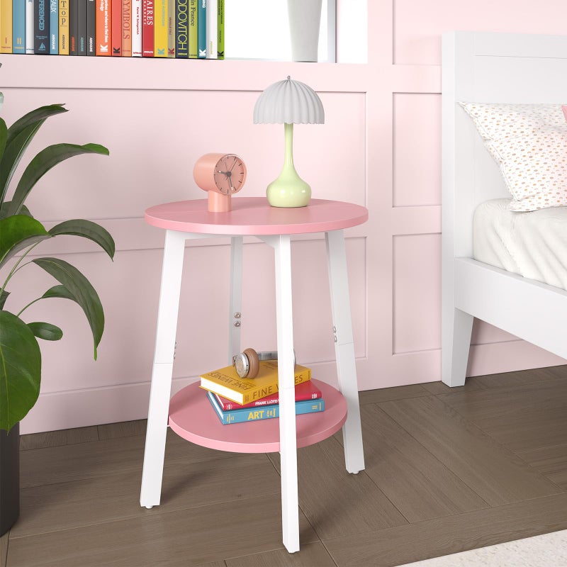 sthmec Side Table, Small Round End Table with Storage Shelf for Small Space, 2-Tier Bedside Table Sofa Couch Table, Round Accent Table Nighstands for Living Room, Bedroom, Pink - Image 4