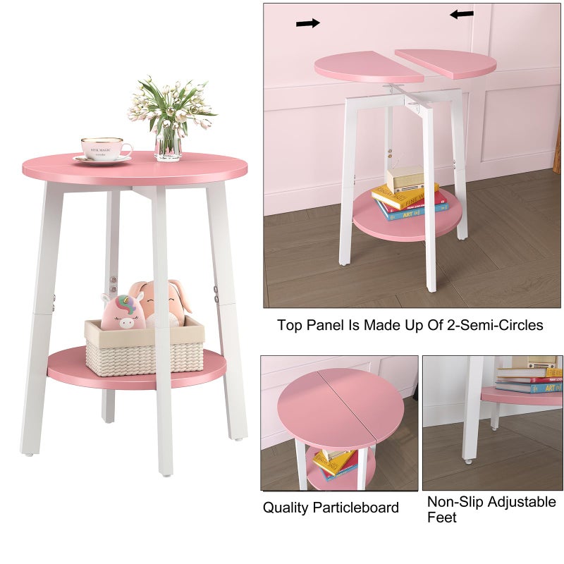 sthmec Side Table, Small Round End Table with Storage Shelf for Small Space, 2-Tier Bedside Table Sofa Couch Table, Round Accent Table Nighstands for Living Room, Bedroom, Pink - Image 5