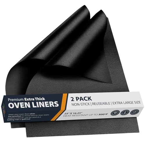 Linda's Essentials Oven Liners for Bottom of Oven - 2 Pack Large Heavy Duty Mats, 17”x25” Non-Stick Reusable Liner for Electric, Gas, Toaster Ovens, Grills - BPA & PFOA Free Kitchen Accessory to Keep Oven Clean (Black) - Image 1