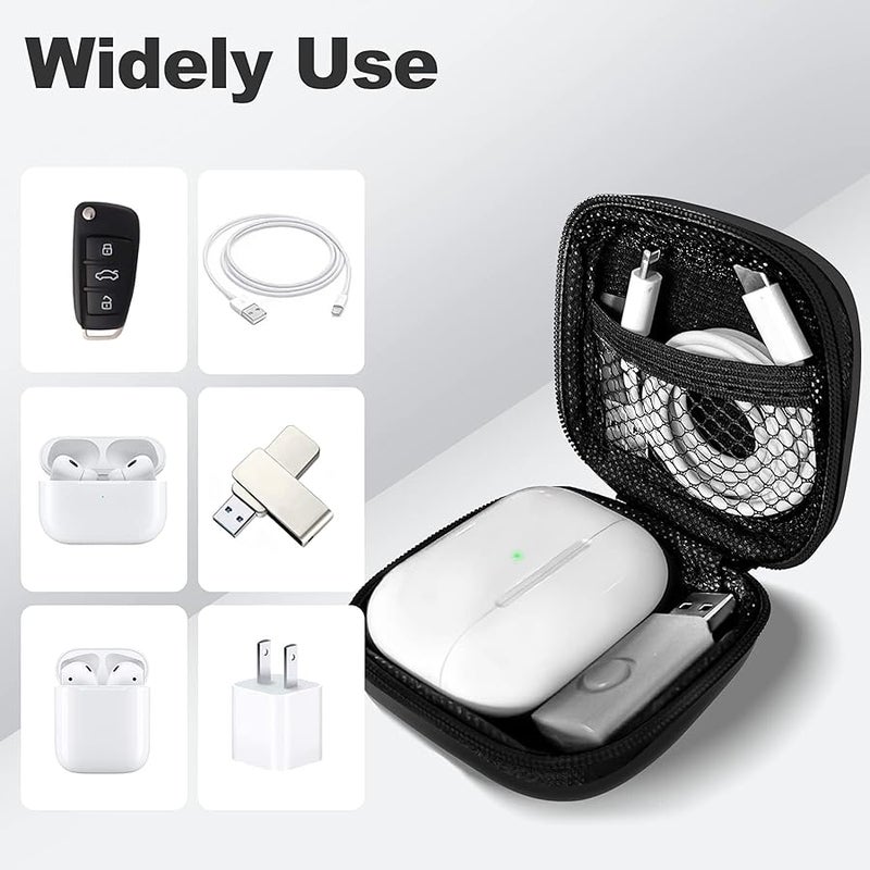 Woyinger Square Earbud Case Portable EVA Storage Bag Cell Phone Accessories Organizer with Carabiner for Wired/Wireless Earphone, Earbud, Earpieces, SD Memory Card, Camera Chips, Tech Pouch, Black - Image 3